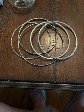 Set of Thin Mixed Metal Bangle Bracelets - Silver & Gold Tones 1829